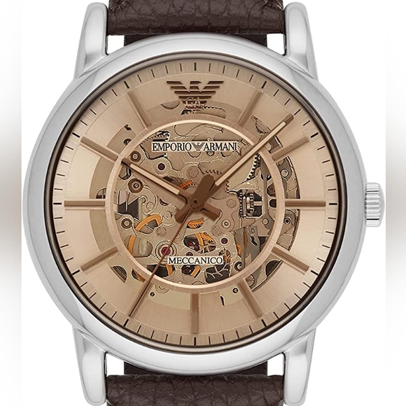 Emporio Armani Luigi AR1982 Automatic Skeleton Dial Leather Strap Men's Watch - Picture 5 of 16